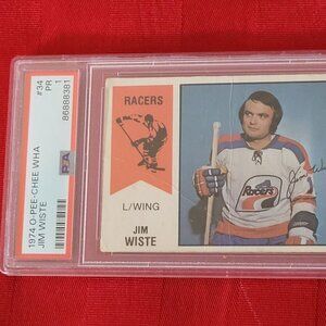 GRADED AND SEALED, 1974 O PEE CHEE, W.H.A., JIM WISTE INDIANA RACERS HOCKEY CARD
